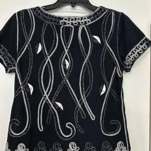 Objects D’art Vintage 90s Y2K All Over Embroidered Metallic Short Sleeve Top Med - Picture 8 of 11